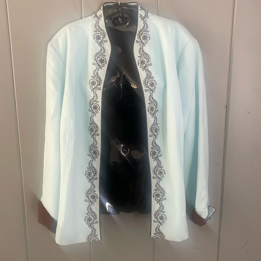 Coldwater Creek Linen Jacket Beaded Coastal Grandma Old Money Minimalist Resort